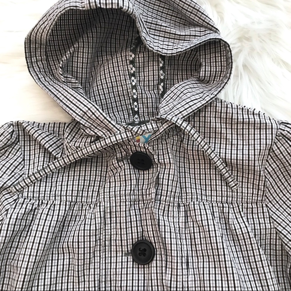 Roxy Black & White Plaid Button Front Hooded Light Spring Jacket - Picture 9 of 15